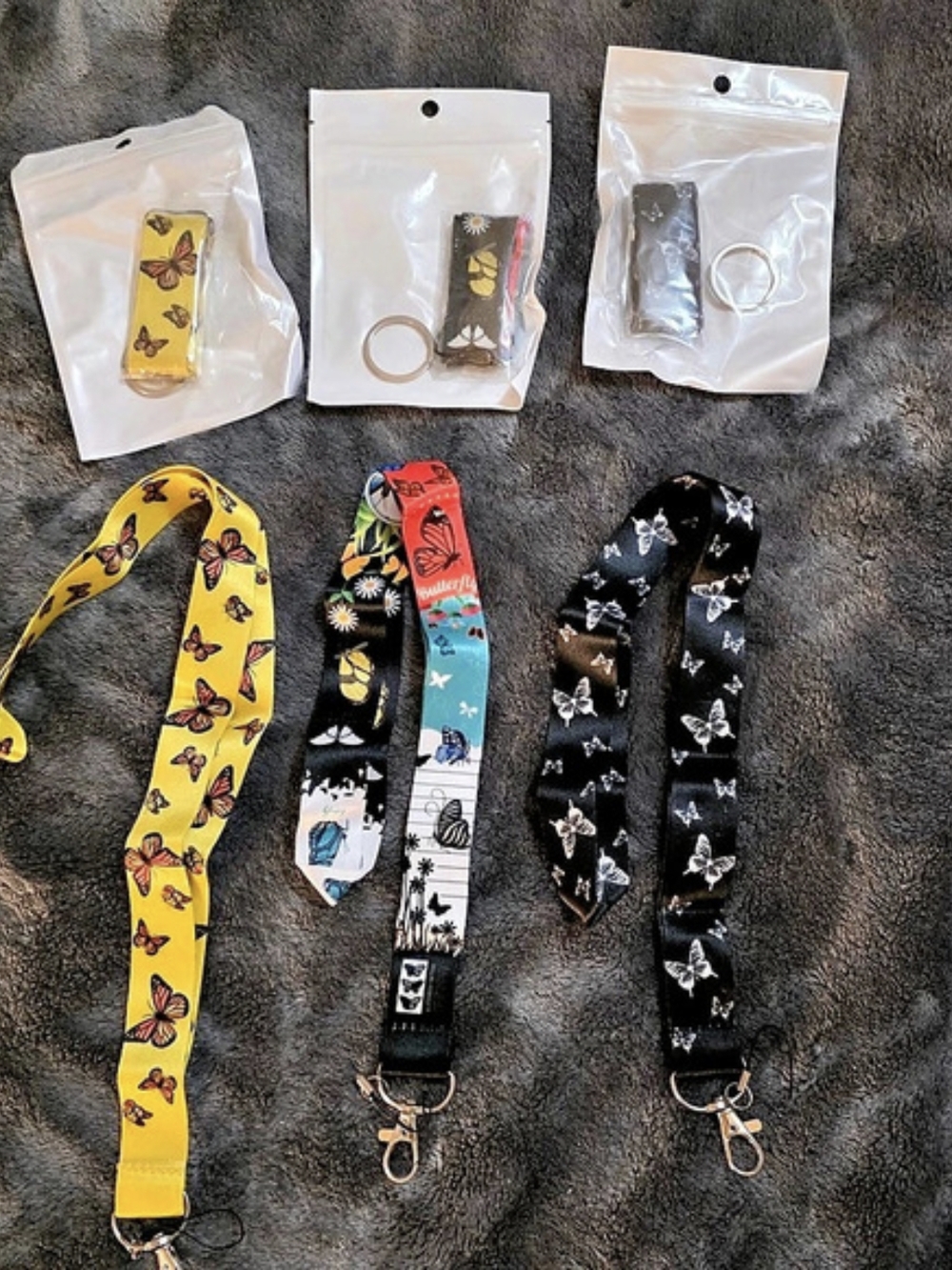 Printed Lanyard Key Ring Set in Yellow & Black